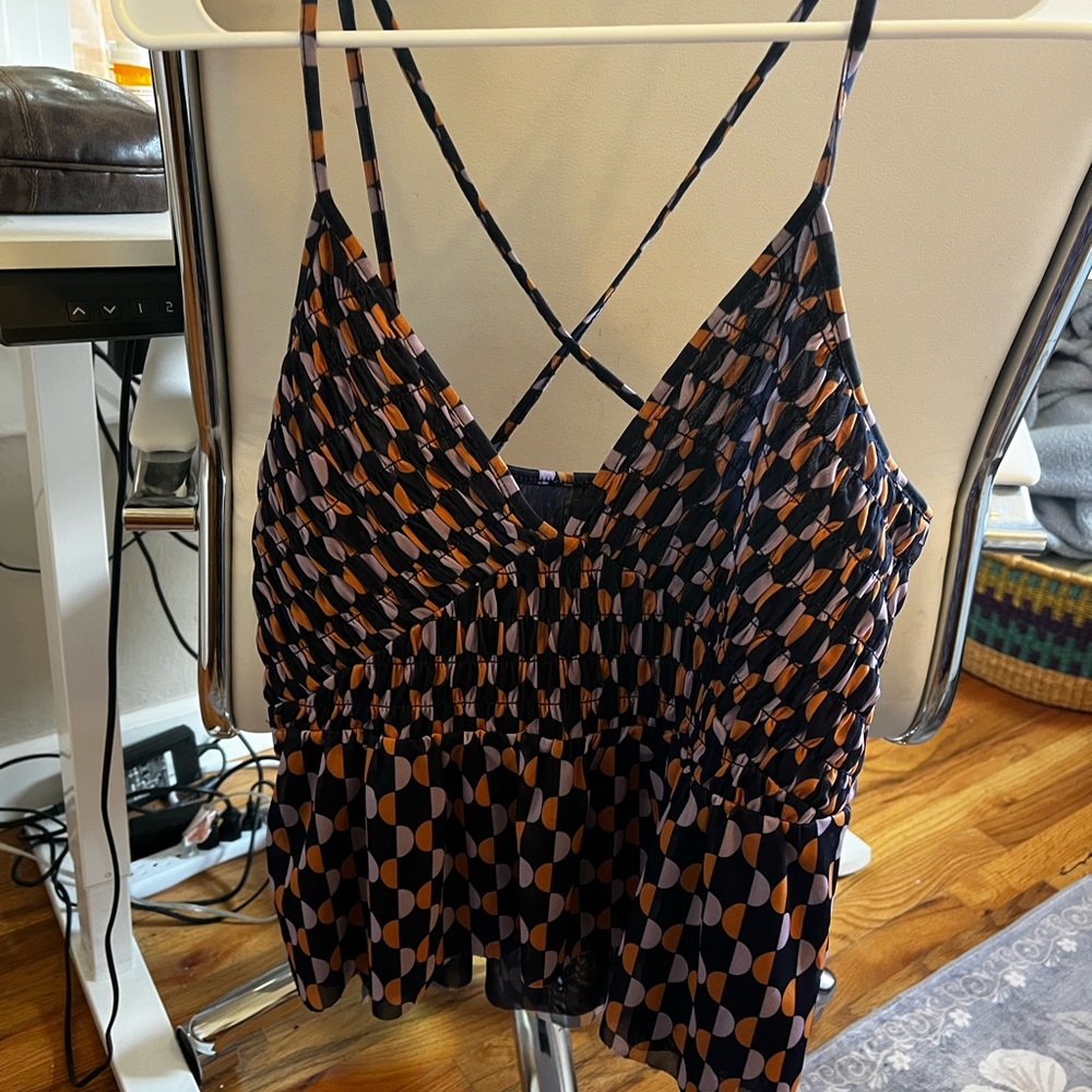 Anthropologie Tank - Navy/Orange/Lavender Mesh Pattern